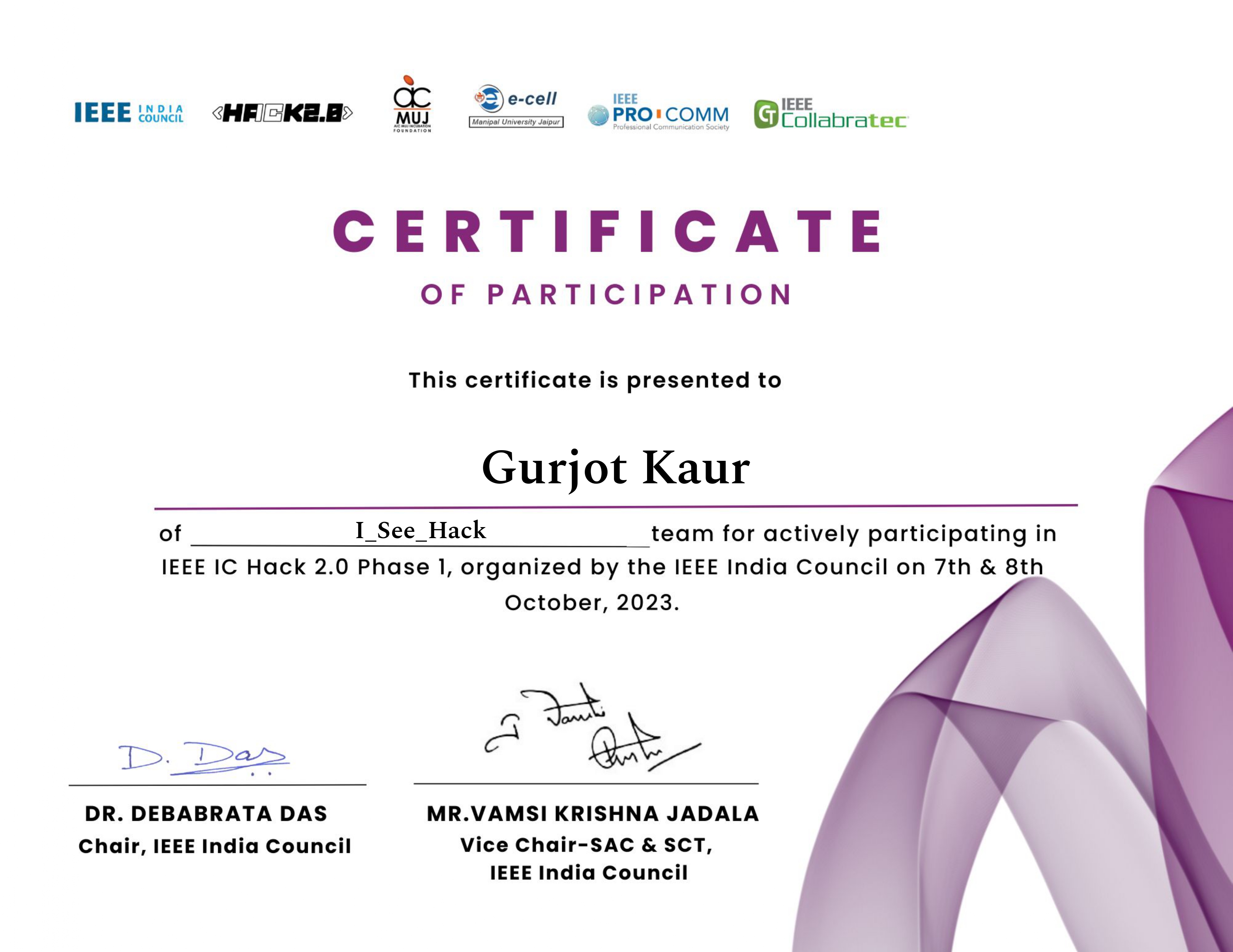IC Hack phase1 certificate
